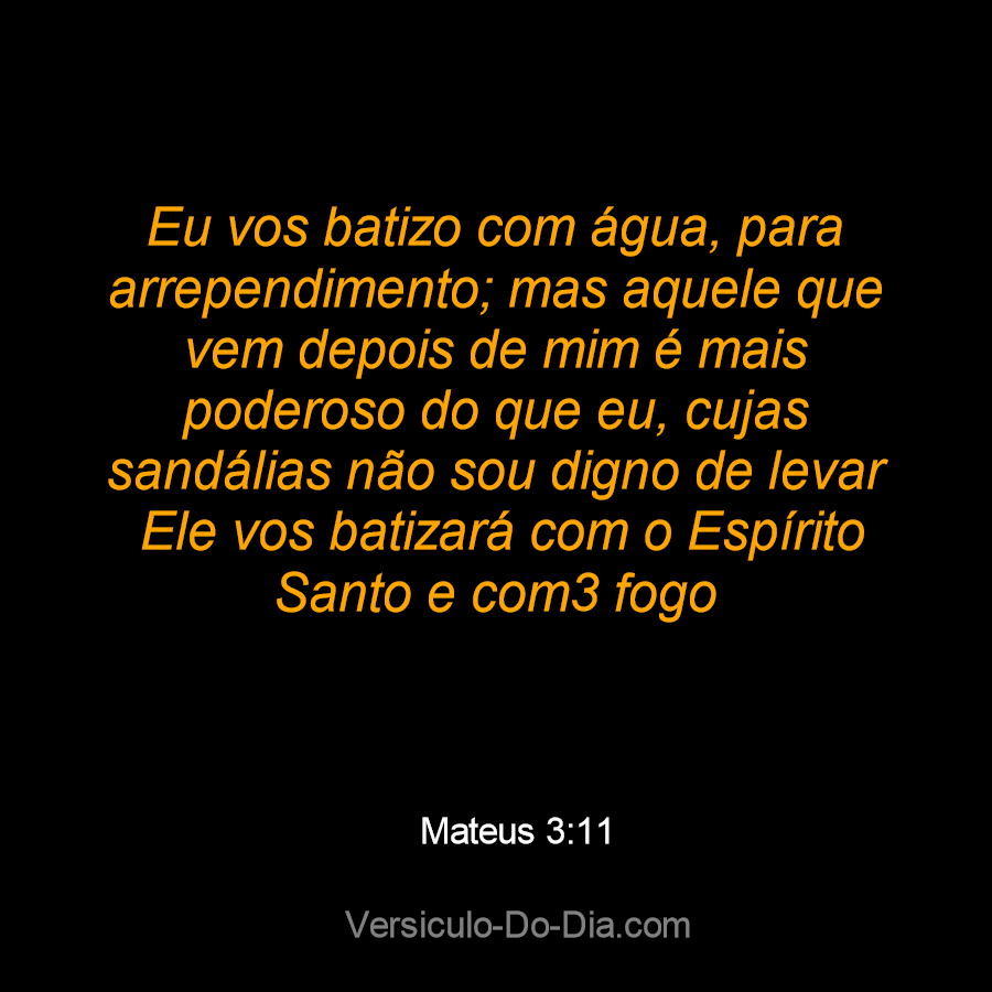 Mateus 3:11 CATÓLICA - Eu batizo vocês com água para a conversão. Mas  aquele que vem depois de mim é mais forte do que eu.…